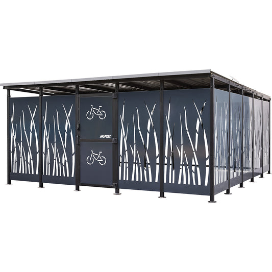 Bicycle shelter, HxW 2360 x 5600 mm, reed, depth 5150 mm, base unit.
