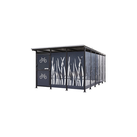 Bicycle shelter, HxW 2360 x 5600 mm, reed, depth 3150 mm, base unit.