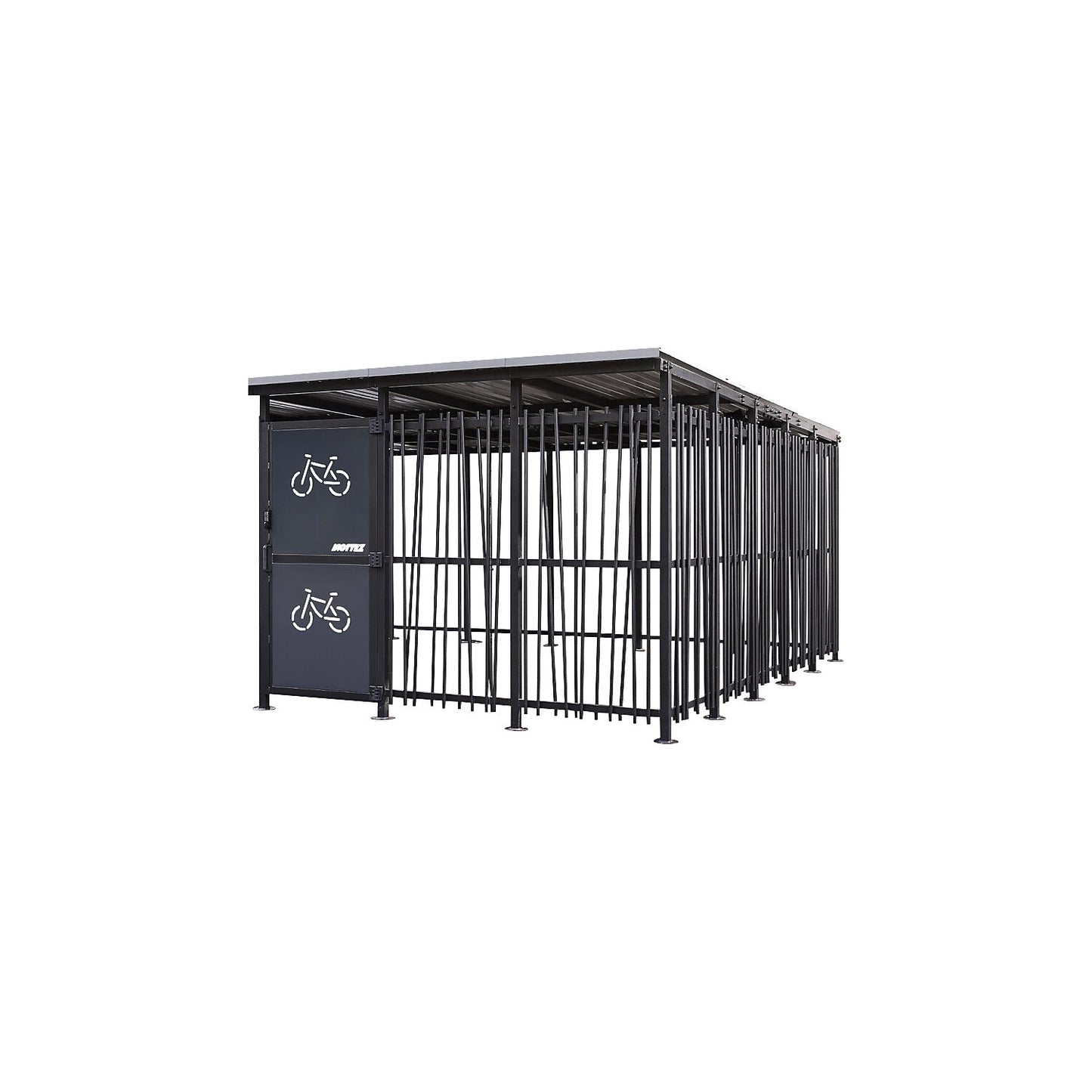 Bicycle shelter, HxW 2360 x 5600 mm, bamboo, depth 3150 mm, base unit.