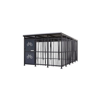 Bicycle shelter, HxW 2360 x 5600 mm, bamboo, depth 3150 mm, base unit.