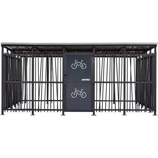 Bicycle shelter, HxW 2360 x 5600 mm, bamboo, depth 5150 mm, base unit.