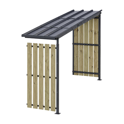 Bicycle shelter, HxW 2360 x 5600 mm, sheet metal/wood, depth 1000 mm, extension unit.