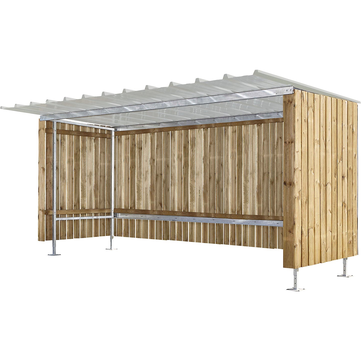 Shelter for bicycles / motorbikes, HxW 2150 x 3990 mm, wood, depth 2250 mm, base unit.
