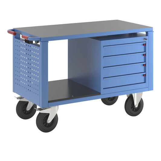Assembly trolley, electrically height adjustable, 4 drawers, LxWxH 1235 x 605 x 820 mm.