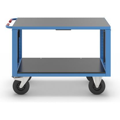 Assembly trolley, electrically height adjustable, 2 shelves, LxWxH 1235 x 605 x 820 mm.