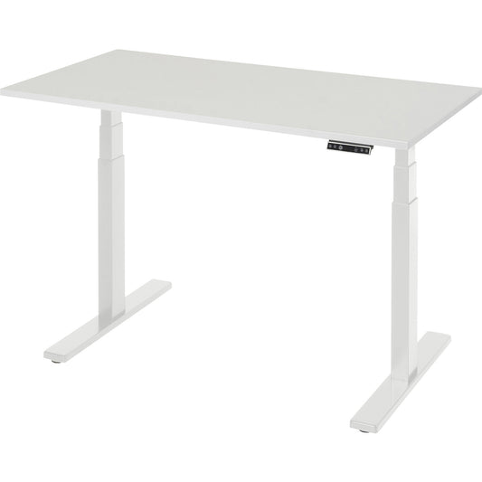 Work desk, electrically height adjustable - load capacity 100 kg, 650 - 1300 mm, WxD 1250 x 700 mm, melamine worktop.