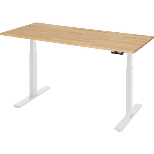 Work desk, electrically height adjustable - load capacity 100 kg, 650 - 1300 mm, WxD 1500 x 700 mm, solid beech.