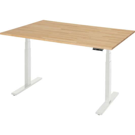 Work desk, electrically height adjustable - load capacity 100 kg, 650 - 1300 mm, WxD 1500 x 900 mm, solid beech.
