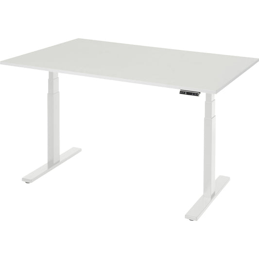 Work desk, electrically height adjustable - load capacity 100 kg, 650 - 1300 mm, WxD 1500 x 900 mm, melamine worktop.