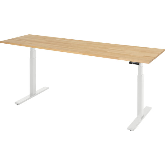Work desk, electrically height adjustable - load capacity 100 kg, 650 - 1300 mm, WxD 2000 x 700 mm, solid beech.