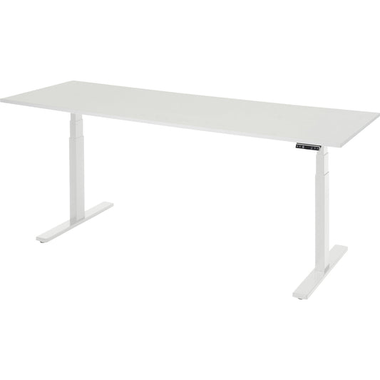 Work desk, electrically height adjustable - load capacity 100 kg, 650 - 1300 mm, WxD 2000 x 700 mm, melamine worktop.