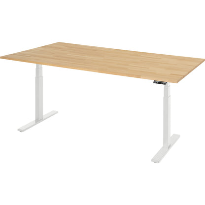 Work desk, electrically height adjustable - load capacity 100 kg, 650 - 1300 mm, WxD 2000 x 900 mm, solid beech.