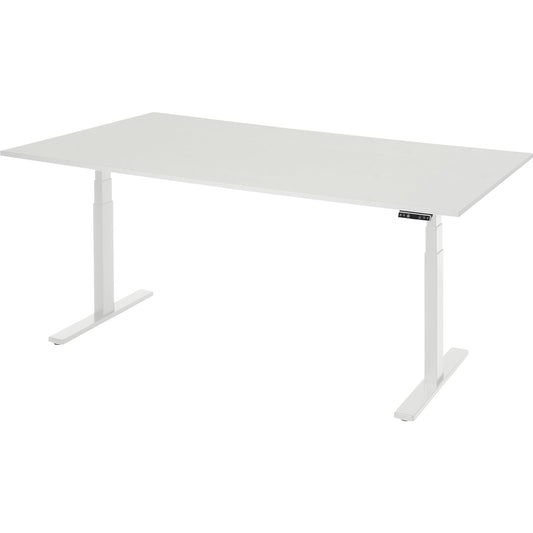 Work desk, electrically height adjustable - load capacity 100 kg, 650 - 1300 mm, WxD 2000 x 900 mm, melamine worktop.