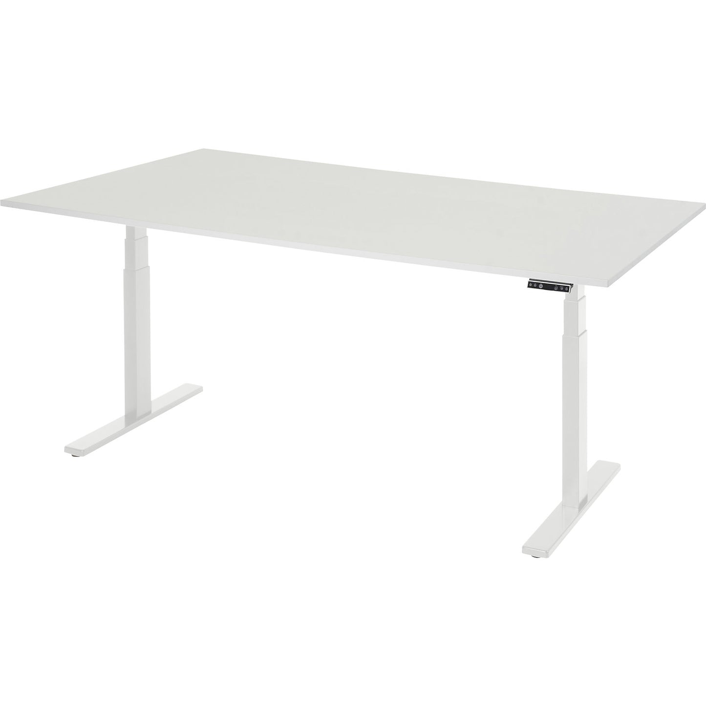 Work desk, electrically height adjustable - load capacity 100 kg, 650 - 1300 mm, WxD 2000 x 900 mm, melamine worktop.