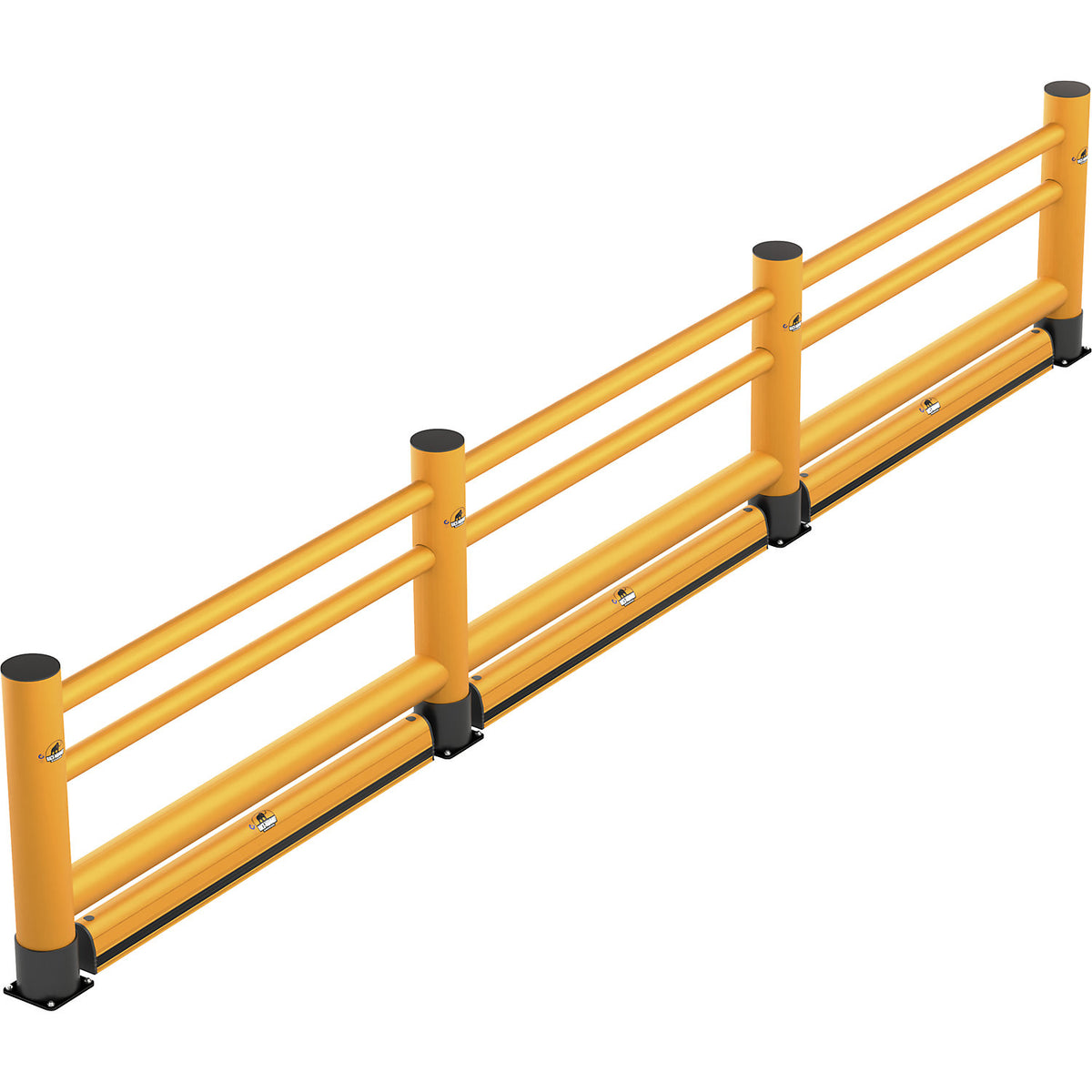 Handrail, single plank, 2 cross bars, floor barrier, length 8 m.
