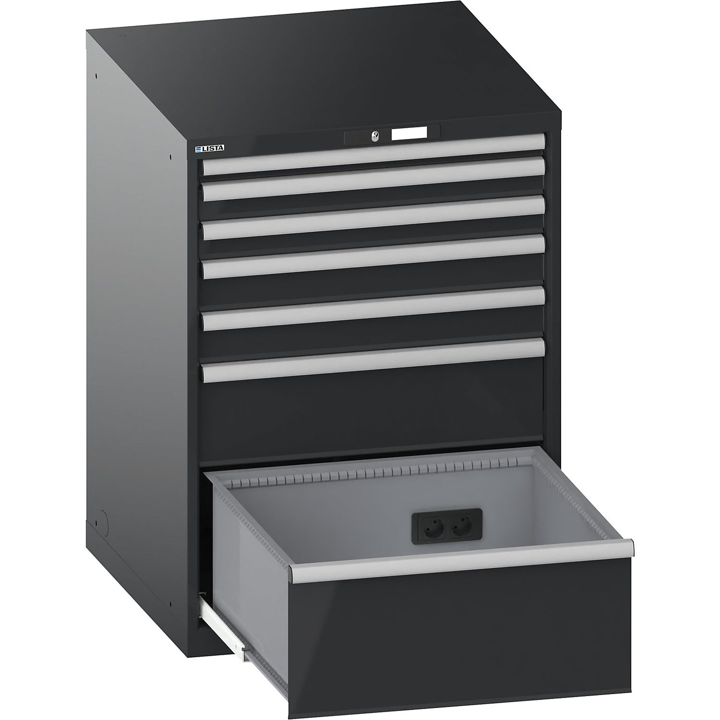 Drawer cupboard, with battery charging function, WxDxH 717 x 725 x 1000 mm, 7 drawers, 4 x 230V, charcoal.