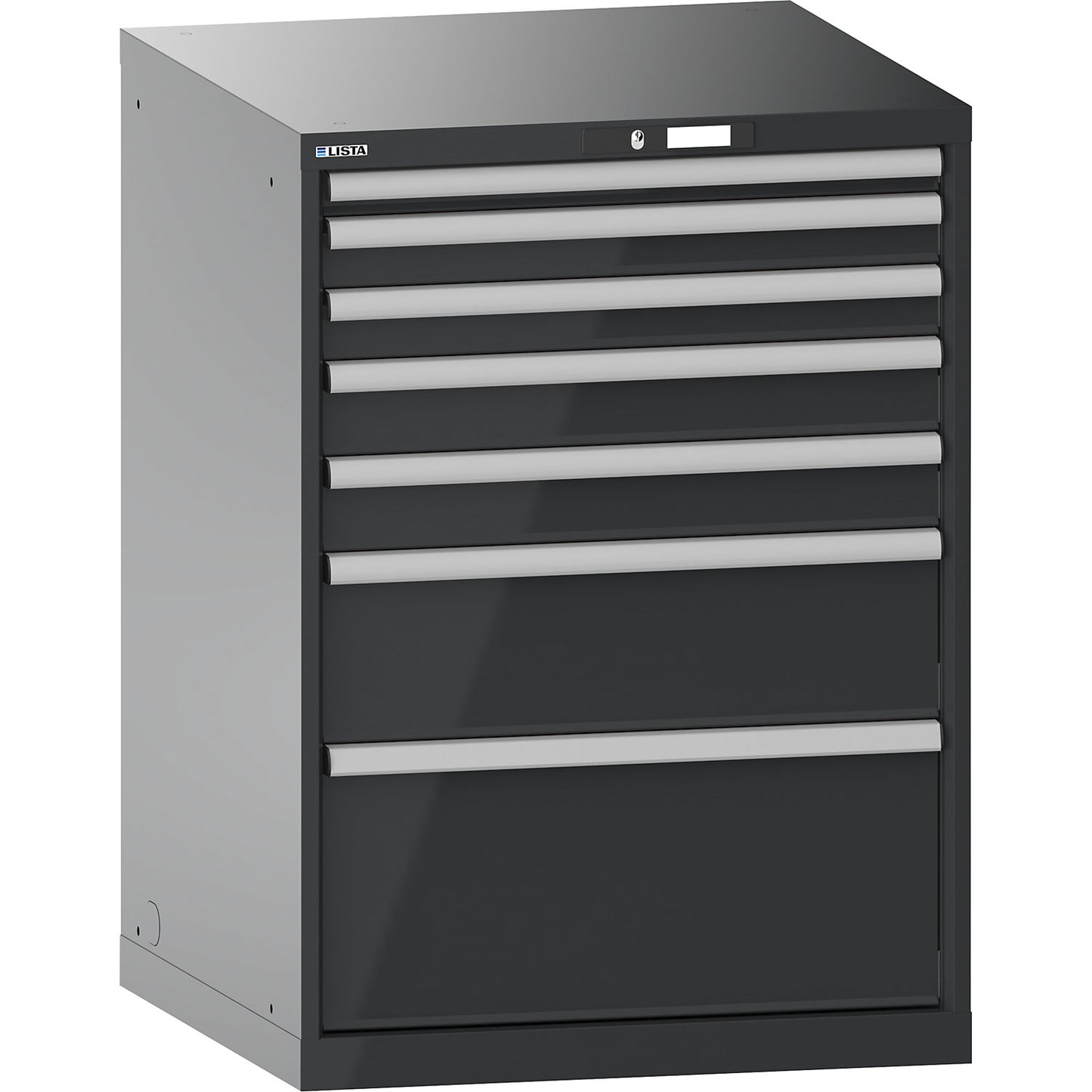 Drawer cupboard, with battery charging function, WxDxH 717 x 725 x 1000 mm, 7 drawers, 4 x 230V, charcoal.