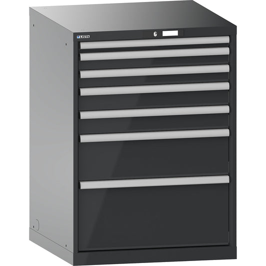 Drawer cupboard, with battery charging function, WxDxH 717 x 725 x 1000 mm, 7 drawers, 4 x 230V, charcoal.