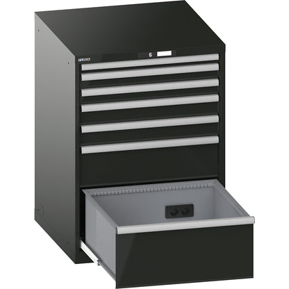 Drawer cupboard, with battery charging function, WxDxH 717 x 725 x 1000 mm, 7 drawers, 4 x 230 V, black.