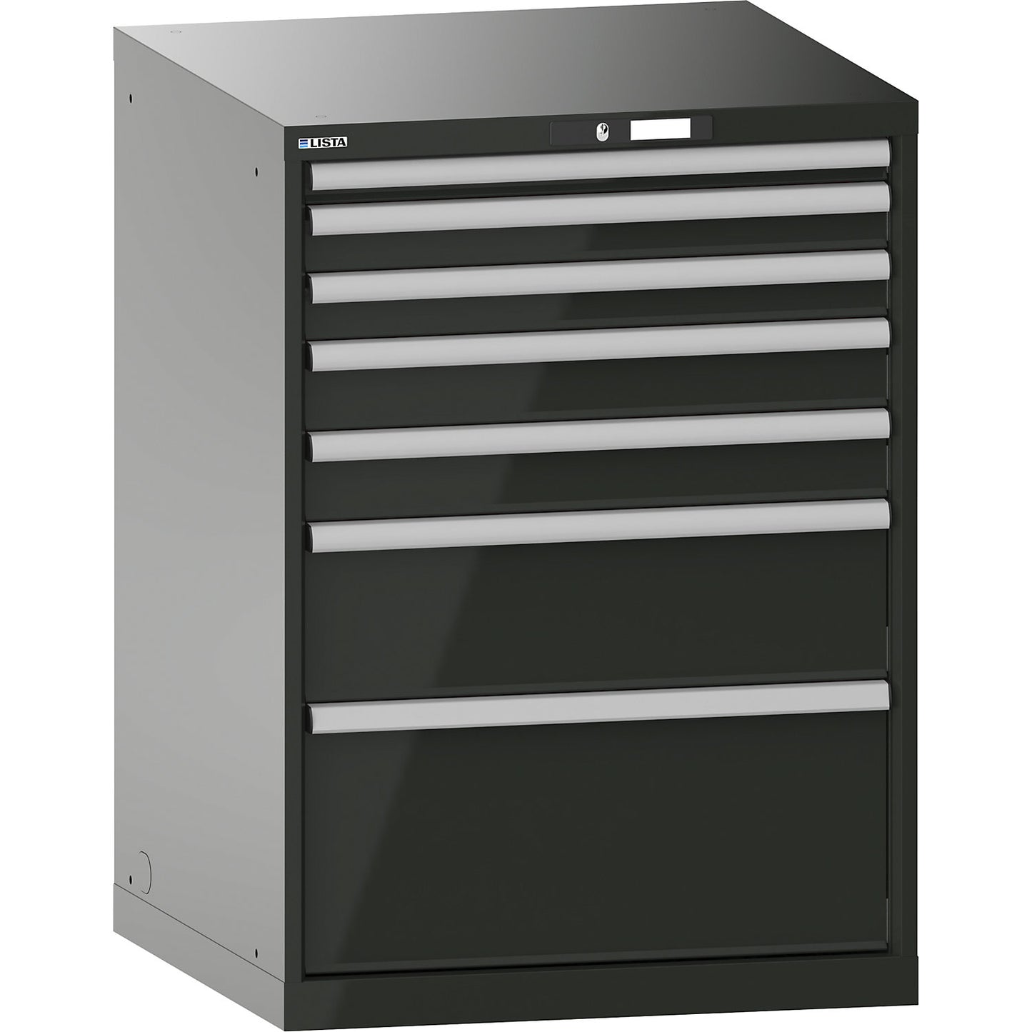 Drawer cupboard, with battery charging function, WxDxH 717 x 725 x 1000 mm, 7 drawers, 4 x 230 V, black.