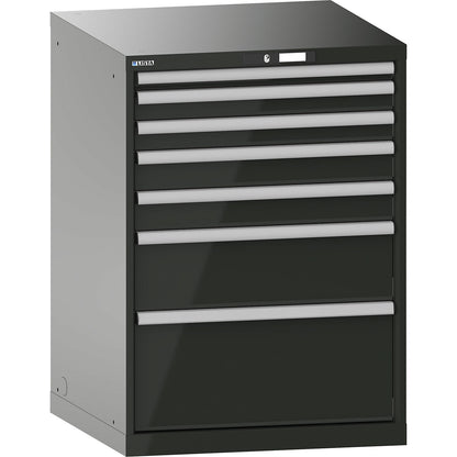 Drawer cupboard, with battery charging function, WxDxH 717 x 725 x 1000 mm, 7 drawers, 4 x 230 V, black.