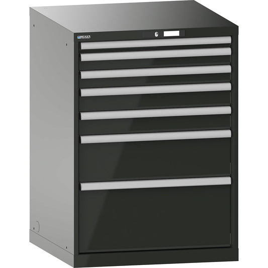 Drawer cupboard, with battery charging function, WxDxH 717 x 725 x 1000 mm, 7 drawers, 4 x 230 V, black.