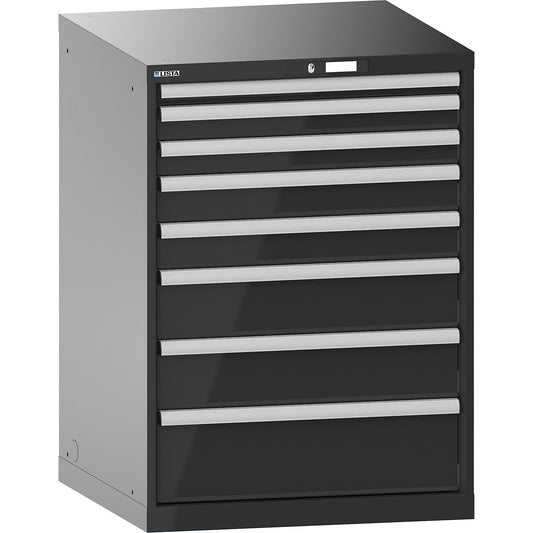 Drawer cupboard, with battery charging function, WxDxH 717 x 725 x 1000 mm, 8 drawers, 2 x 230V, charcoal.