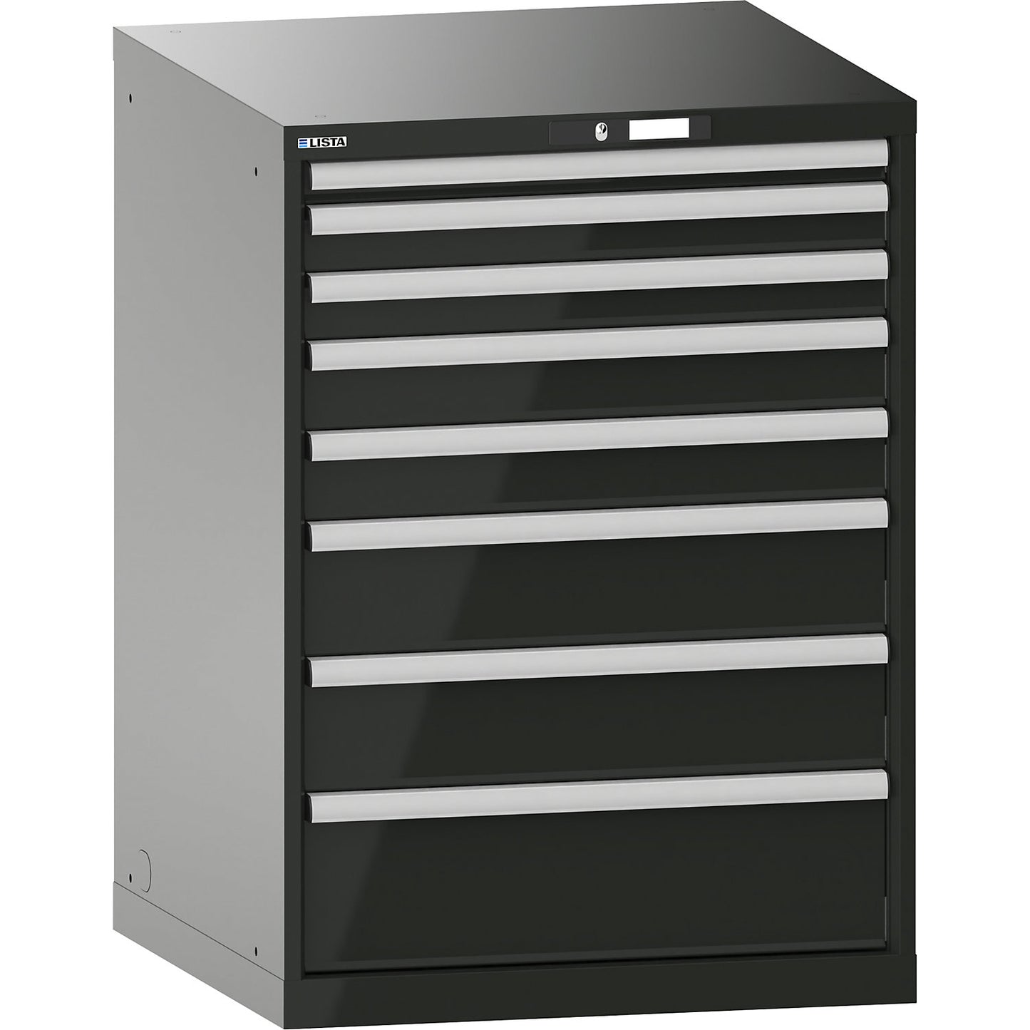 Drawer cupboard, with battery charging function, WxDxH 717 x 725 x 1000 mm, 8 drawers, 2 x 230V, black.