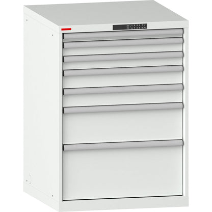 Drawer cupboard, with battery charging function, RFID lock, WxDxH 717 x 725 x 1000 mm, 7 drawers, 4 x 230V, light grey.