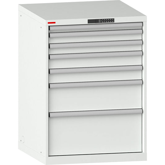 Drawer cupboard, with battery charging function, RFID lock, WxDxH 717 x 725 x 1000 mm, 7 drawers, 4 x 230V, light grey.