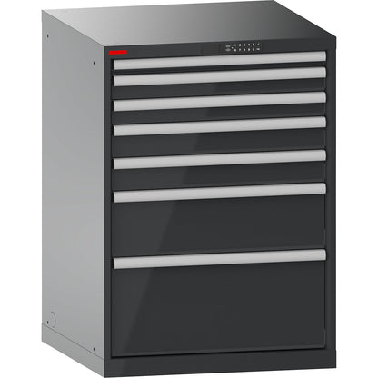 Drawer cupboard, with battery charging function, RFID lock, WxDxH 717 x 725 x 1000 mm, 7 drawers, 4 x 230V, charcoal.
