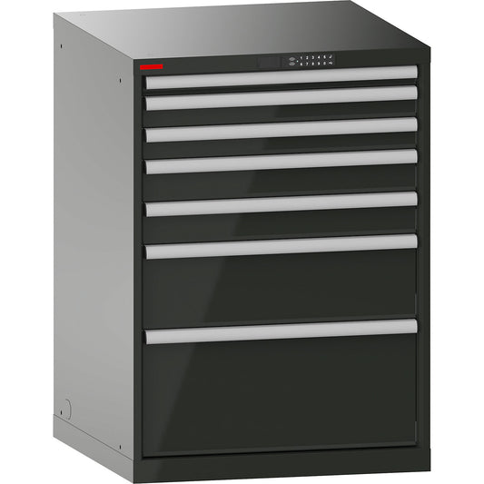 Drawer cupboard, with battery charging function, RFID lock, WxDxH 717 x 725 x 1000 mm, 7 drawers, 4 x 230 V, black.