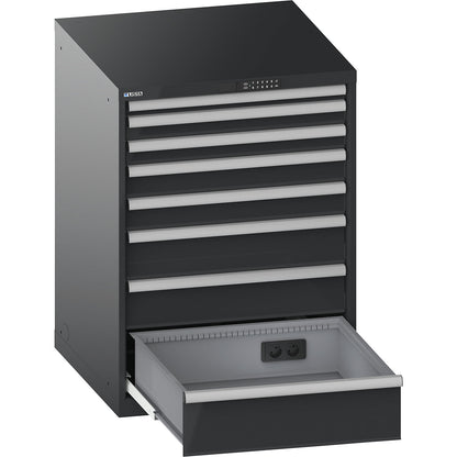 Drawer cupboard, with battery charging function, RFID lock, WxDxH 717 x 725 x 1000 mm, 8 drawers, 2 x 230V, charcoal.