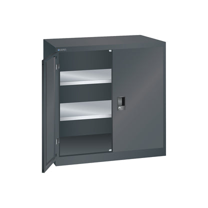 ESD double door cupboard, h 1000 mm, 2 shelves, WxD 1000 x 400 mm, charcoal.