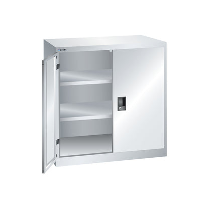 ESD double door cupboard, h 1000 mm, 2 shelves, WxD 1000 x 500 mm, light grey.