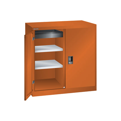 ESD double door cupboard, h 1000 mm, 2 shelves, WxD 1000 x 580 mm, orange, 1 drawer.