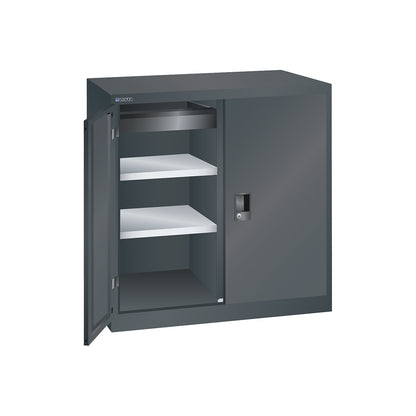 ESD double door cupboard, h 1000 mm, 2 shelves, WxD 1000 x 580 mm, charcoal, 1 drawer.