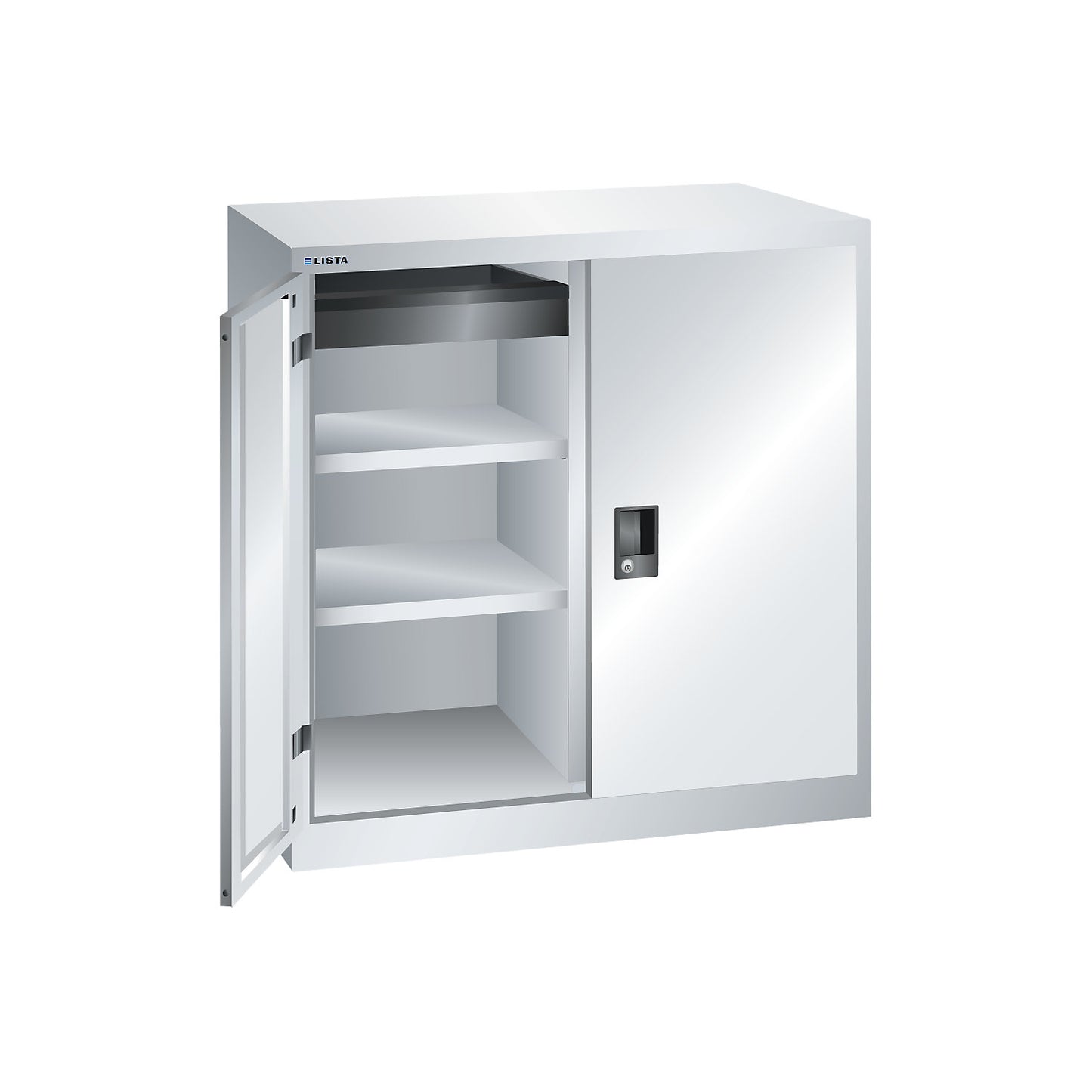 ESD double door cupboard, h 1000 mm, 2 shelves, WxD 1000 x 580 mm, light grey, 1 drawer.