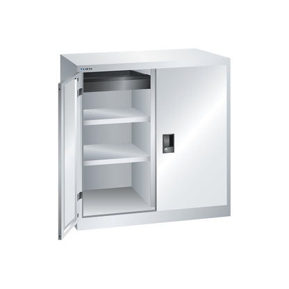ESD double door cupboard, h 1000 mm, 2 shelves, WxD 1000 x 580 mm, light grey, 1 drawer.