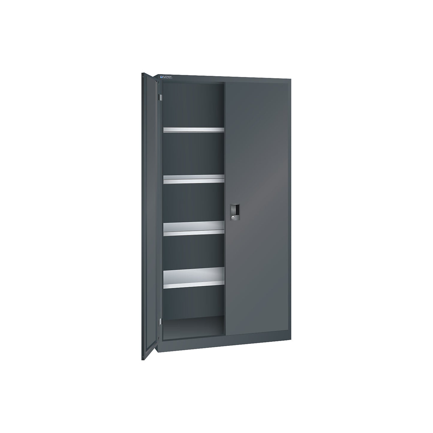 ESD double door cupboard, h 1950 mm, 4 shelves, WxD 1000 x 580 mm, charcoal.