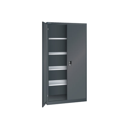 ESD double door cupboard, h 1950 mm, 4 shelves, WxD 1000 x 400 mm, charcoal.