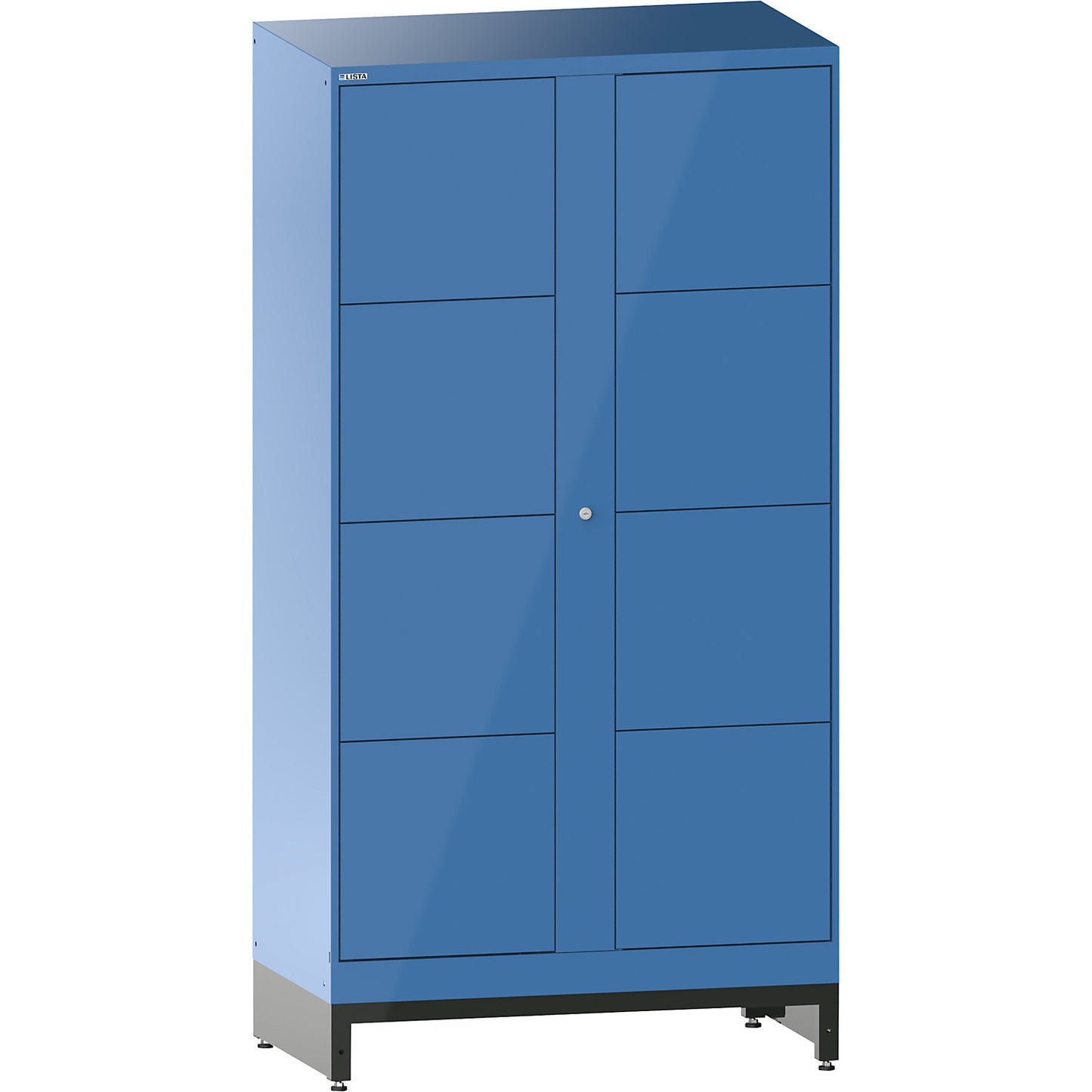 E-Multicabinet compartment locker, extension module, HxWxD 1970 x 1000 x 580 mm, 2 x 4 compartments, light blue.