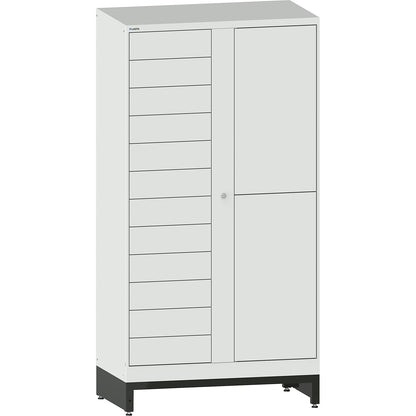 E-Multicabinet compartment locker, extension module, HxWxD 1970 x 1000 x 580 mm, 1 x 12/1 x 2 compartments, light grey.