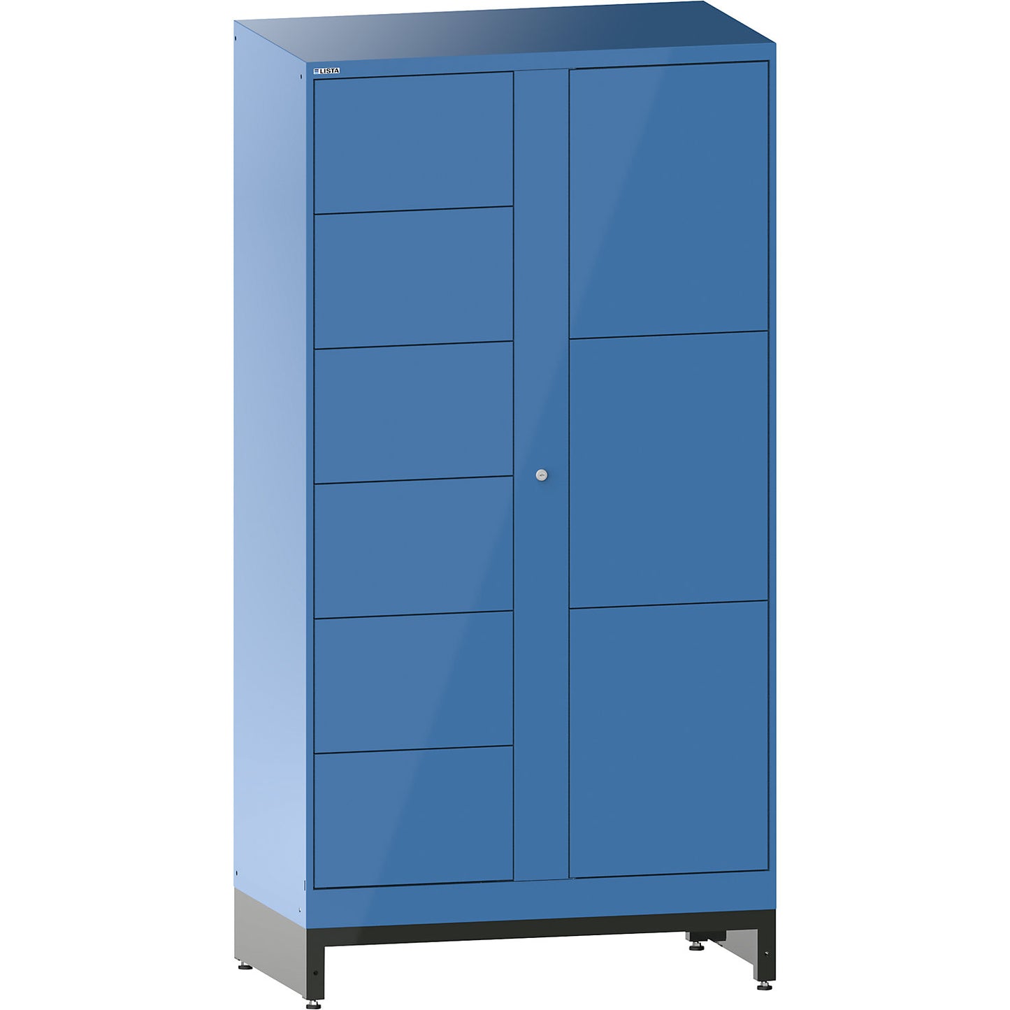 E-Multicabinet compartment locker, extension module, HxWxD 1970 x 1000 x 580 mm, 1 x 6/1 x 3 compartments, light blue.