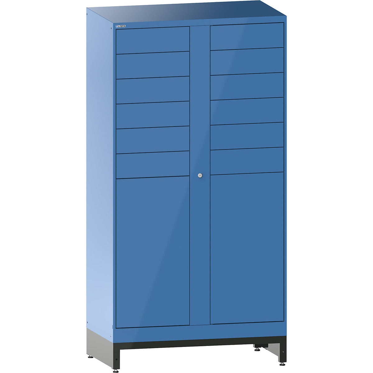 E-Multicabinet compartment locker, extension module, HxWxD 1970 x 1000 x 580 mm, 2 x 7 compartments, light blue.
