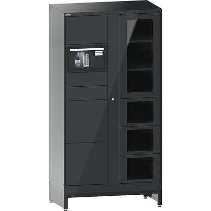 E-Multicabinet compartment locker, basic module, incl. PC and touchscreen, HxWxD 1970 x 1000 x 580 mm, 1 x 5/1 x 4 compartments, charcoal, PIN.
