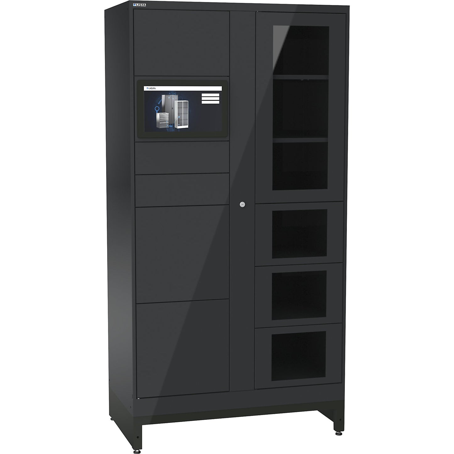 E-Multicabinet compartment locker, basic module, incl. PC and touchscreen, HxWxD 1970 x 1000 x 580 mm, 1 x 5/1 x 4 compartments, charcoal, PIN.