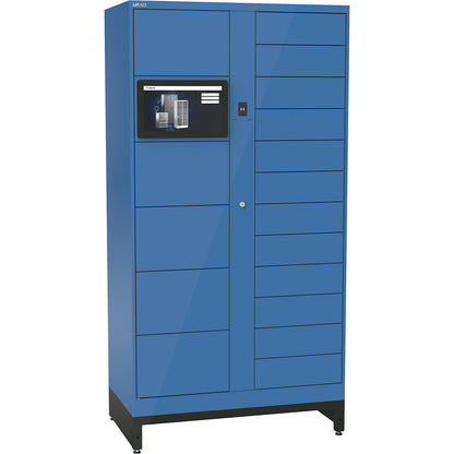 E-Multicabinet compartment locker, basic module, incl. PC and touchscreen, HxWxD 1970 x 1000 x 580 mm, 1 x 5/1 x 12 compartments, light blue, RFID.