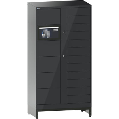E-Multicabinet compartment locker, basic module, incl. PC and touchscreen, HxWxD 1970 x 1000 x 580 mm, 1 x 5/1 x 12 compartments, charcoal, RFID.