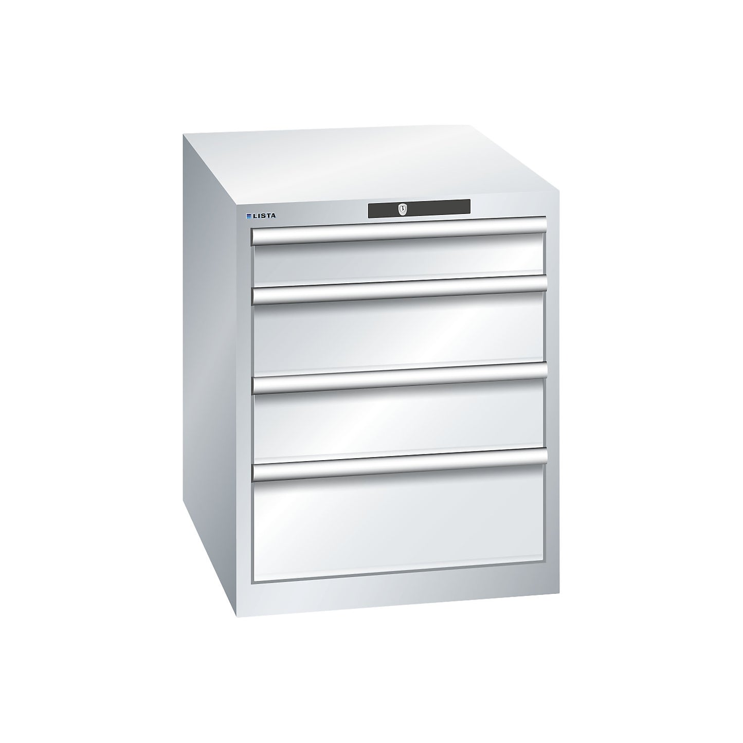 ESD drawer cupboard, WxDxH 564 x 725 x 700 mm, 4 drawers, max. load 75 kg, light grey.